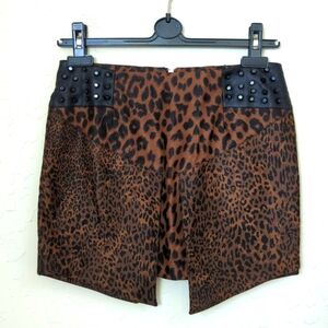 english rose Animal Print Faux Leather Metal Stud Asymmetrical Mini Skirt Small